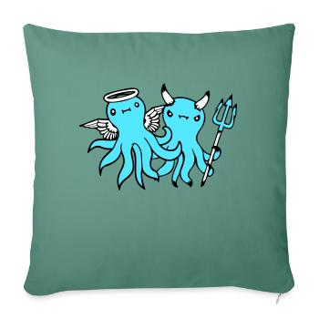 2 Octopus Devil Angel Heaven Hell Team Friends - Housse de coussin décorative 45 x 45 cm - vert sapin - Devant