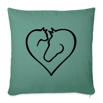 Cœur de chat avec cheval - changement de couleur - Housse de coussin décorative 45 x 45 cm - vert sapin - Devant