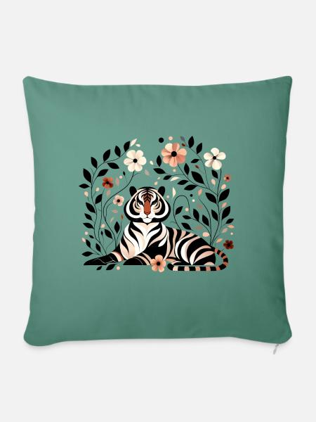 Floraler Tiger - Sofakissenbezug 45 x 45 cm - Tanngrün