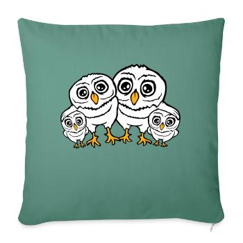 4 Eulen Papa Mama Kind Baby Familie Mutter Vater - Sofakissenbezug 45 x 45 cm - Tanngrün - Vorne
