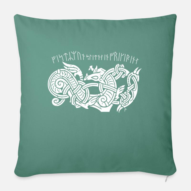 Odin Geri et Freki - Housse de coussin décorative 45 x 45 cm - vert sapin