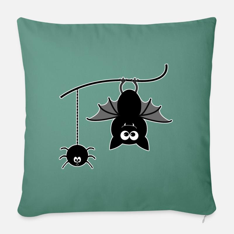 Fledermaus und Spinne - Sofakissenbezug 45 x 45 cm - Tanngrün