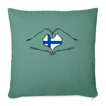 Drapeau finlandais coeur utilisé - Housse de coussin décorative 45 x 45 cm - vert sapin - Devant