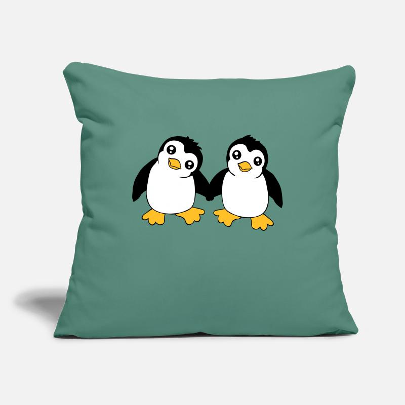 2 mignons petits pingouins drôles amis aiment l’équipe Housse de coussin décorative 45 x 45 cm