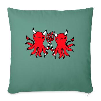 2 Octopus Devil Hell Team Friends Satan Evil Cute - Housse de coussin décorative 45 x 45 cm - vert sapin - Devant