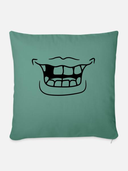grinsen mund lachen lustig zahnluecke comic cartoo - Sofakissenbezug 45 x 45 cm - Tanngrün