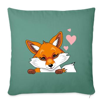 Peeking cute shy fox with hearts - Sofa pillowcase 17,3'' x 17,3'' (45 x 45 cm) - cypress green - Front