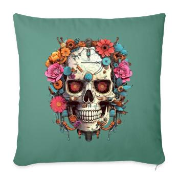 Cyborg Skull Robot Android Sugar Skull - Sofa pillowcase 17,3'' x 17,3'' (45 x 45 cm) - cypress green - Front