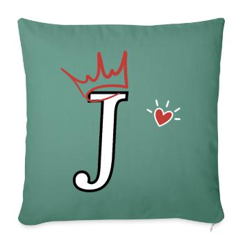 Lettre j couronne cœur  - Housse de coussin décorative 45 x 45 cm - vert sapin - Devant