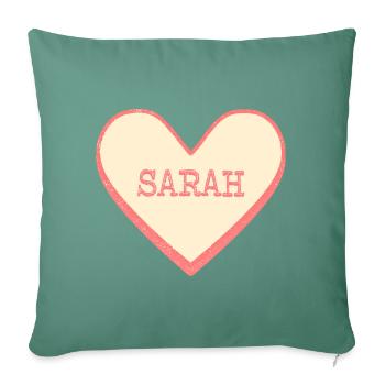 Sarah Nom Prénom Pink Sugar Heart - Housse de coussin décorative 45 x 45 cm - vert sapin - Devant