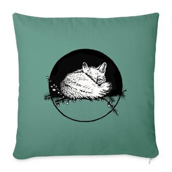 Dessin / calligraphie - Renard (enroulé) - Housse de coussin décorative 45 x 45 cm - vert sapin - Devant