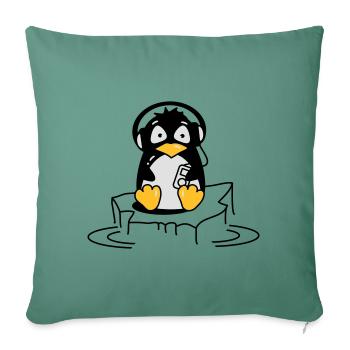 Cooler Pinguin mit Kopfhörern auf Eis - Sofakissenbezug 45 x 45 cm - Tanngrün - Vorne