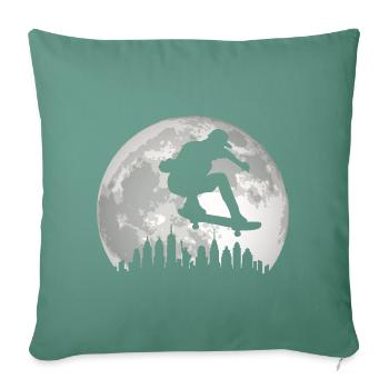 Skateboarder New York Skyline Moon - Housse de coussin décorative 45 x 45 cm - vert sapin - Devant