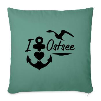 J’adore la mer Baltique avec cœur d’ancre et mouette - Housse de coussin décorative 45 x 45 cm - vert sapin - Devant