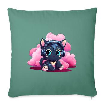 Kawaii Music Cat - Sofa pillowcase 17,3'' x 17,3'' (45 x 45 cm) - cypress green - Front
