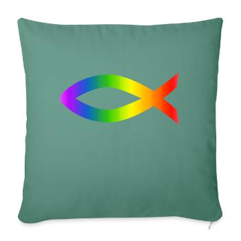 Ichthys Arc-en-ciel de Christl symbole poisson - Housse de coussin décorative 45 x 45 cm - vert sapin - Devant