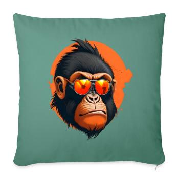 Tête de singe cool avec un regard en colère - Housse de coussin décorative 45 x 45 cm - vert sapin - Devant