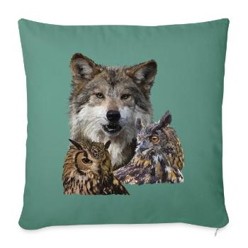 Wolf and Owls - Sofa pillowcase 17,3'' x 17,3'' (45 x 45 cm) - cypress green - Front