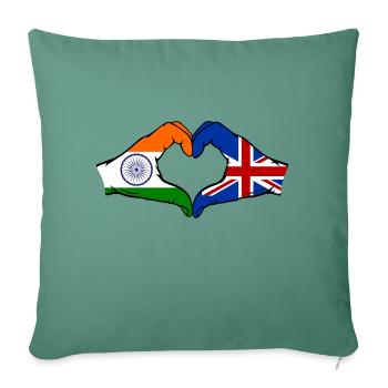India Great Britain Flag Hands Heart Shape - Sofa pillowcase 17,3'' x 17,3'' (45 x 45 cm) - cypress green - Front