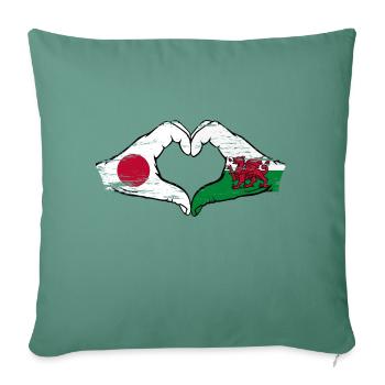 Japon Pays de Galles drapeau mains forme de coeur utilisé - Housse de coussin décorative 45 x 45 cm - vert sapin - Devant