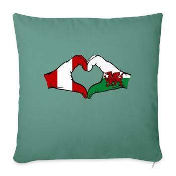 Pérou Pays de Galles Drapeau Mains Coeur Forme - Housse de coussin décorative 45 x 45 cm - vert sapin - Devant