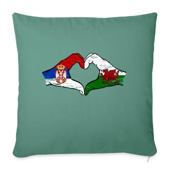 Serbie Pays de Galles drapeau mains forme coeur utilisé - Housse de coussin décorative 45 x 45 cm - vert sapin - Devant