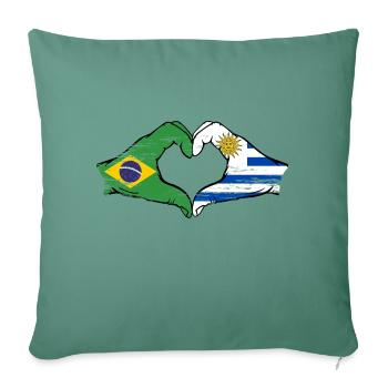 Brazil Uruguay flag hands heart shape used - Sofa pillowcase 17,3'' x 17,3'' (45 x 45 cm) - cypress green - Front