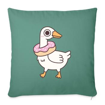 Oie mignonne et idiote avec un beignet autour du cou - Housse de coussin décorative 45 x 45 cm - vert sapin - Devant