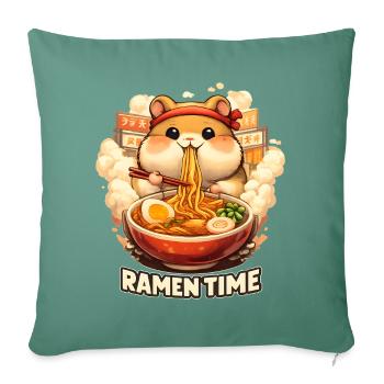 Temps de ramen de hamster : nouilles kawaïennes - Housse de coussin décorative 45 x 45 cm - vert sapin - Devant