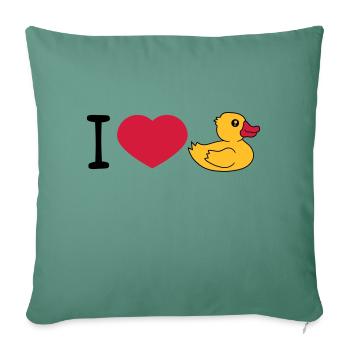 amour j'aime coeur canard grinçant canard caoutchouc canard de bain - Housse de coussin décorative 45 x 45 cm - vert sapin - Devant