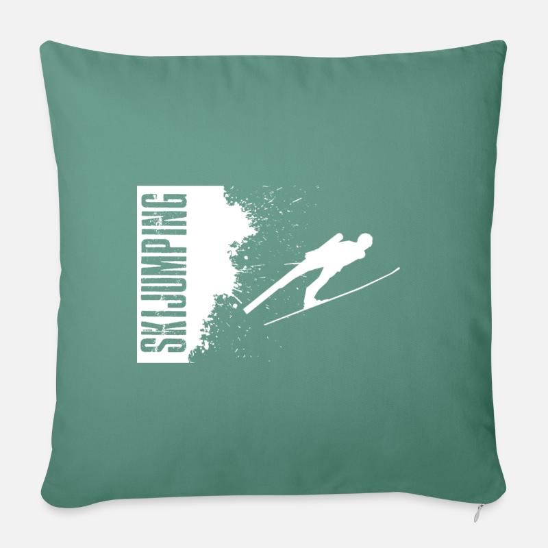 sauteur à ski - saut à ski saut à ski saut à ski saut à ski - Housse de coussin décorative 45 x 45 cm - vert sapin
