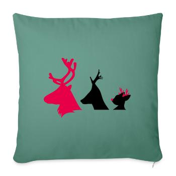 Weihnachtliche Hirschköpfe - Sofakissenbezug 45 x 45 cm - Tanngrün - Vorne
