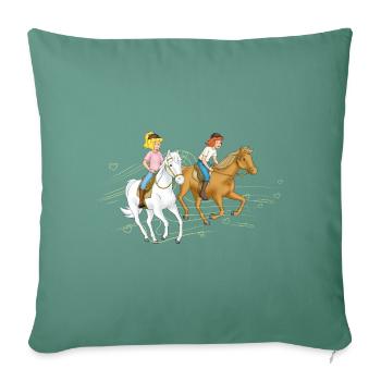 Bibi und Tina Reiten im Wind mit Herzen - Sofakissenbezug 45 x 45 cm - Tanngrün - Vorne