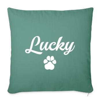 Hundename LUCKY mit Pfote - Sofakissenbezug 45 x 45 cm - Tanngrün - Vorne