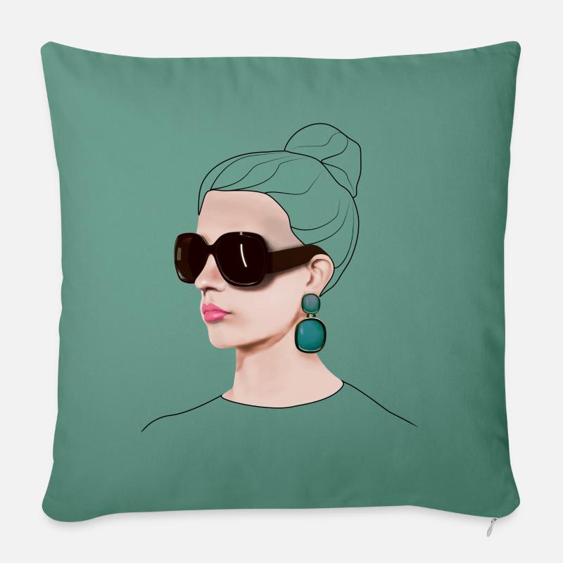 Femme cool avec un visage de poker - Housse de coussin décorative 45 x 45 cm - vert sapin
