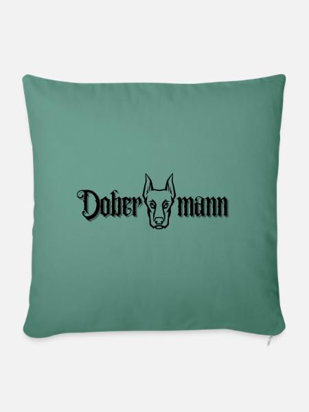 Dobermann-Schriftzug mit kupierten Dobermann - Sofakissenbezug 45 x 45 cm - Tanngrün