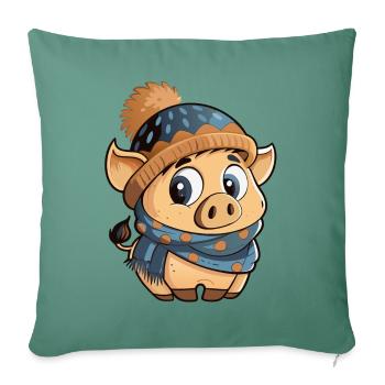 Cute pig with scarf and bobble hat. - Sofa pillowcase 17,3'' x 17,3'' (45 x 45 cm) - cypress green - Front
