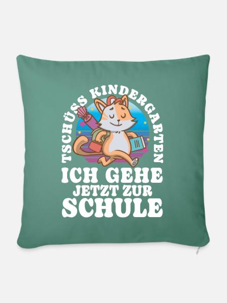 Einschulung Katze - Sofakissenbezug 45 x 45 cm - Tanngrün