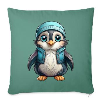 Petit Pingouin - Housse de coussin décorative 45 x 45 cm - vert sapin - Devant