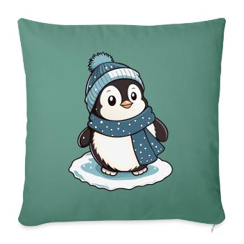 Cute penguin with scarf and bobble hat. - Sofa pillowcase 17,3'' x 17,3'' (45 x 45 cm) - cypress green - Front