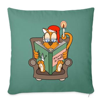 Christmas coziness with cat and book - Sofa pillowcase 17,3'' x 17,3'' (45 x 45 cm) - cypress green - Front