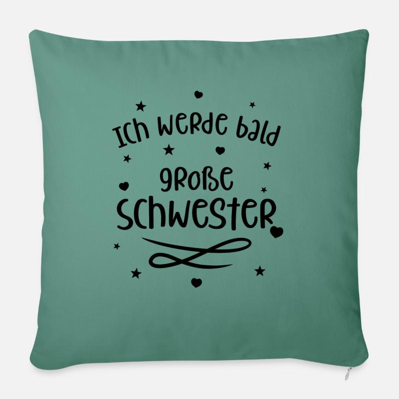 Ich werde bald große Schwester (schwarz) - Sofakissenbezug 45 x 45 cm - Tanngrün