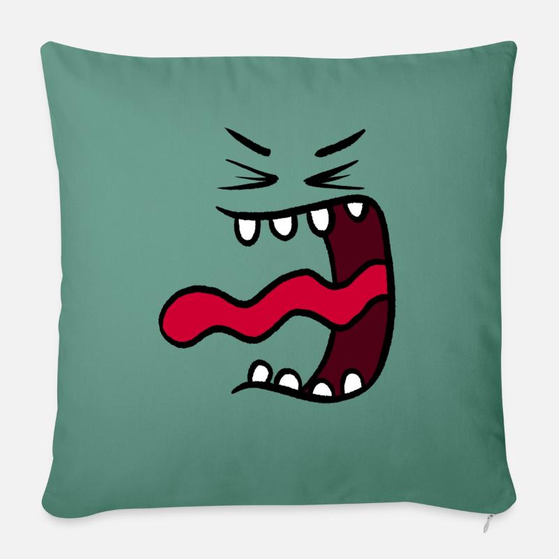 Drôle De Dessin Animé Visage En Colère - Housse de coussin décorative 45 x 45 cm - vert sapin