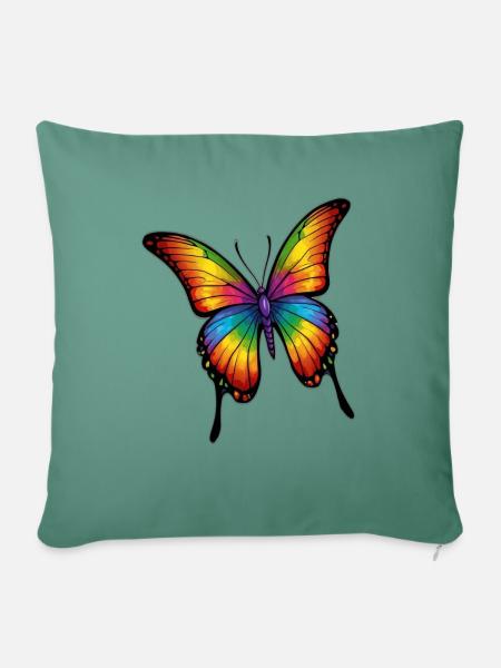 Regenbogen Schmetterling - Sofakissenbezug 45 x 45 cm - Tanngrün