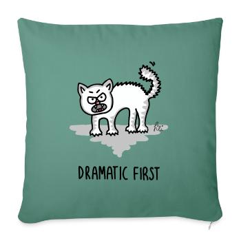 Dramatic First – Cat in Drama Mode - Sofa pillowcase 17,3'' x 17,3'' (45 x 45 cm) - cypress green - Front
