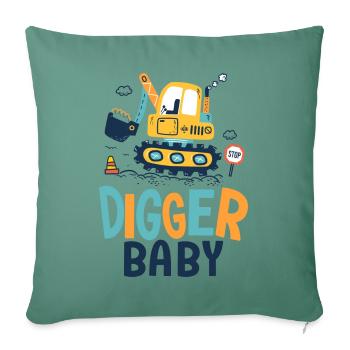 baby digger naissance bébé, papa chantier - Housse de coussin décorative 45 x 45 cm - vert sapin - Devant