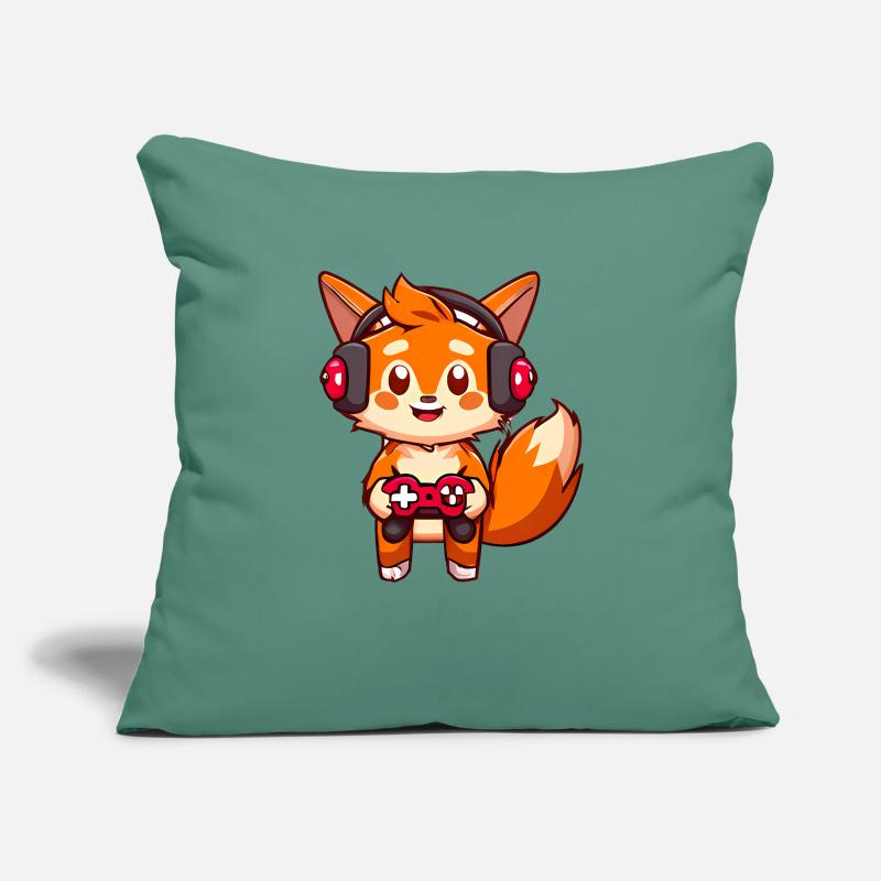 00237 roter Fuchs mit Kopfhörer und Controller Sofakissenbezug 45 x 45 cm