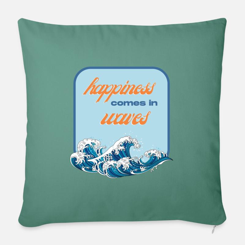 le bonheur vient par vagues - Housse de coussin décorative 45 x 45 cm - vert sapin