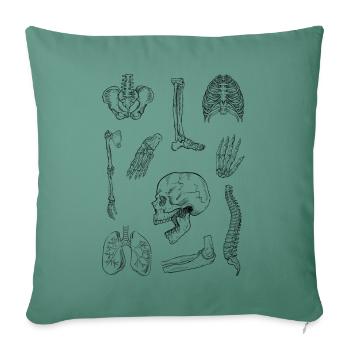 Anatomy - vintage, anatomical drawings. Skeleton - Sofa pillowcase 17,3'' x 17,3'' (45 x 45 cm) - cypress green - Front