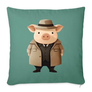 Piggy as detective - Sofa pillowcase 17,3'' x 17,3'' (45 x 45 cm) - cypress green - Front